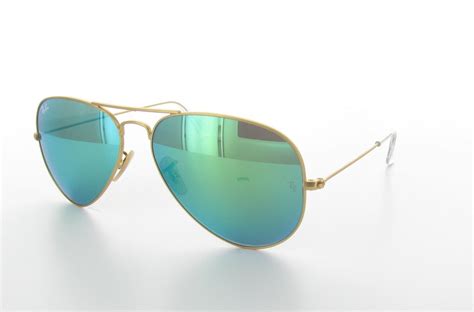 sunglasses  gold frame  green mirror lenses aviator flash lenses green rb