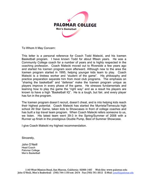 letter  recommendation  college coach invitation template ideas