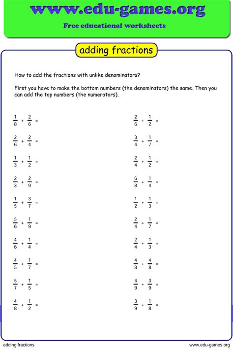 adding  fractions worksheet fractions  adding worksheet