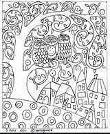 Karla Gerard Doodle Klimt Owls Sheets Gustav Volwassenen Hooking Herfst Hook Bird Especiales Hundertwasser Chouettes Redwork Artesanato Amarna Chouette Christmas sketch template