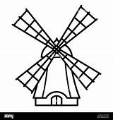 Cartoon Mulino Vento Mühle Quattro Icona Vele Windmill Vier Gliederung Segel Einer Illustrazione Bozza sketch template