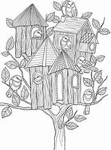 Coloring Pages Bird Adult Book Birdhouse Houses Dover Publications Tree Welcome Printable Trees Whimsical Colouring House Color Template Calm Keep sketch template