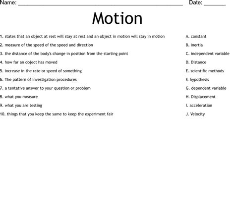 motion worksheet wordmint