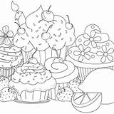 Coloring Pages Cute Food Cupcake Hard Cupcakes Printable Colouring Kids Color Adult Sheets Therapy Books Cake Sprinkles Fun Adults Birthday sketch template