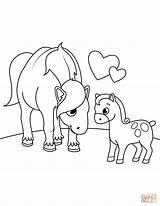 Horse Coloring Foal Mother Pages Horses Printable Kids Cute Veulen Paper Drawing Fun Supercoloring sketch template
