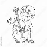 Profilo Fumetto Coloritura Ragazzo Cello Violoncello Gioca Instruments sketch template