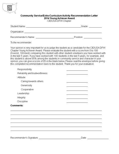community service letter  recommendation templates