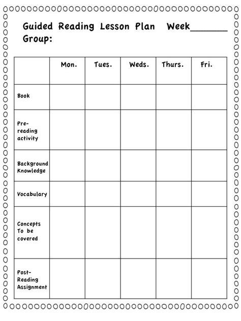 printable guided reading lesson plan template printable templates