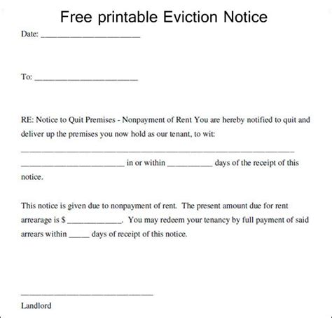 printable eviction notice template eviction notice  day