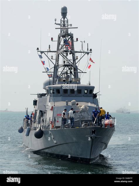 coastal patrol ship uss tempest pc  transits  khalifa bin salman port  mina salman