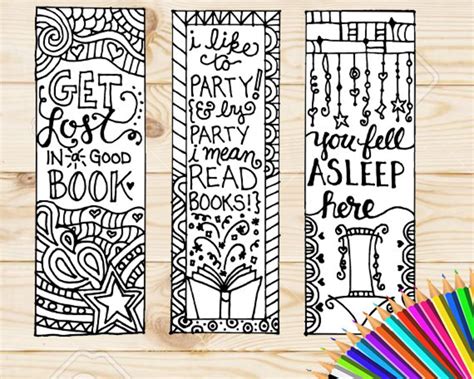 printable bookmarks  color adult coloring instant  etsy