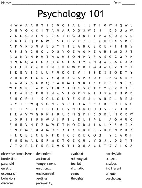 Personality Disorders Word Search Wordmint