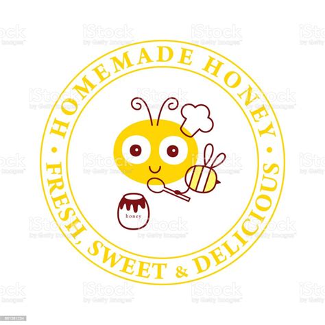Cute Homemade Honey With Bee Graphic Vector Stock Illustration