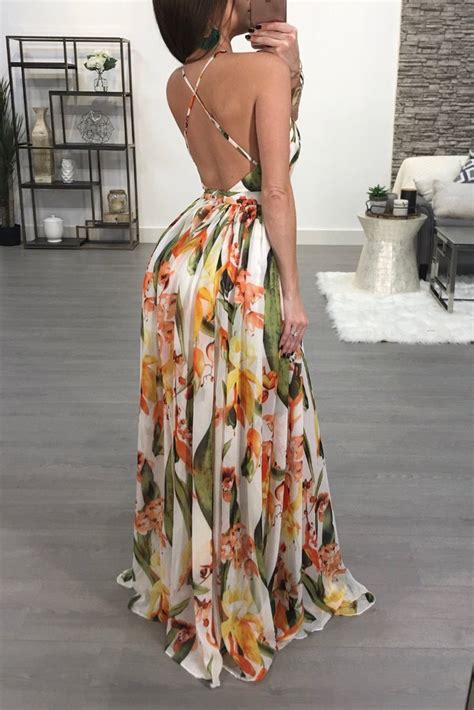 New Trendy Cute Maxi Dress Sexy Floral Print Deep V Neck Gowns