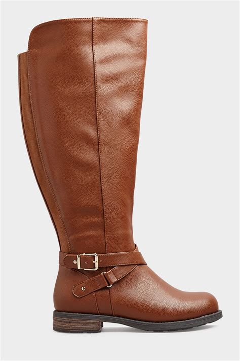 brown faux leather buckle knee high boots  wide  fit extra wide eee fit  clothing