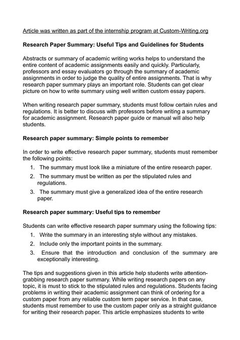 writing  summary paper    write  research paper summary