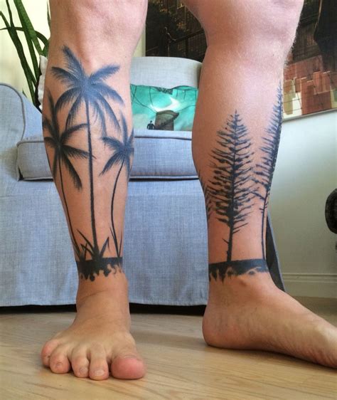 Tree And Palmtree Tattoo Palm Tree Tattoo Tree Leg Tattoo Tree Tattoo