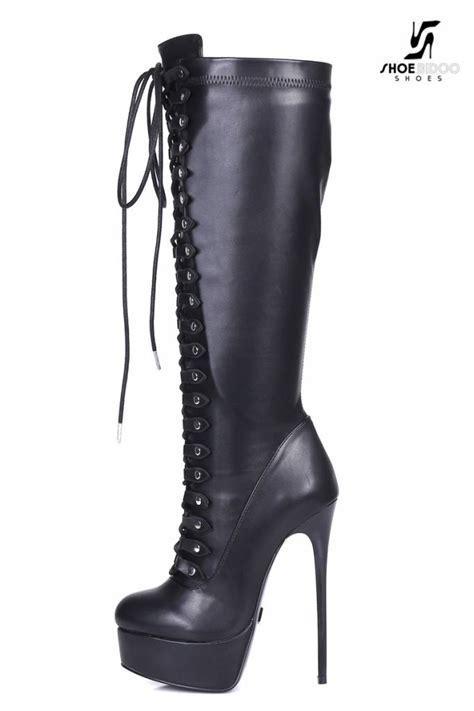 Black Lace Up Giaro High 16cm Heeled Knee Boots