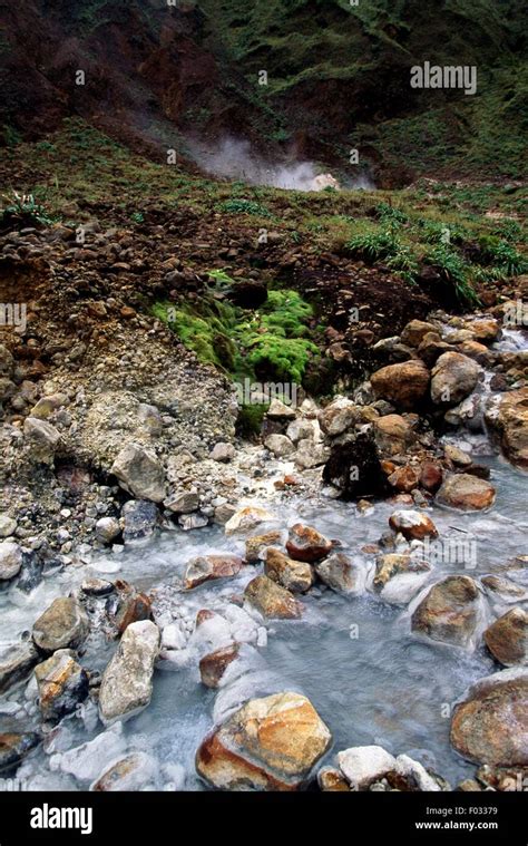 fumaroles in the valley of desolation volcanic area dominica stock