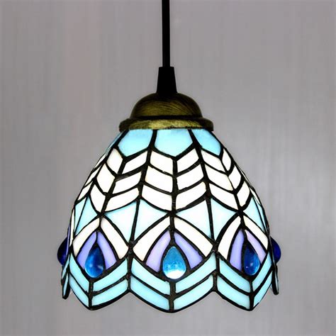 Tiffany Blue Stained Glass Shade Pendant Lighting Ceiling