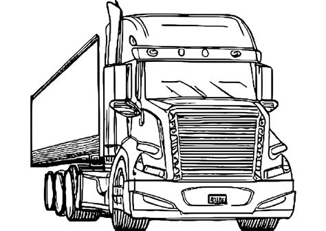 big rig tractor trailer  shading coloring page side view