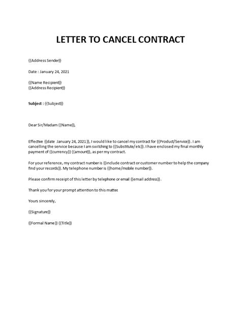 letter  cancel contract