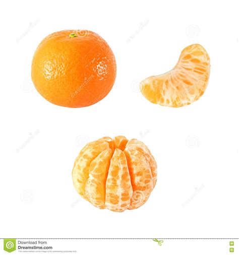 Collection Of Whole And Peeled Tangerine Fruits Isolated With Clipping
