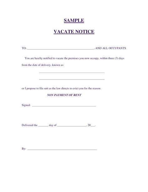 sample vacate notice eviction notice rental property tenants