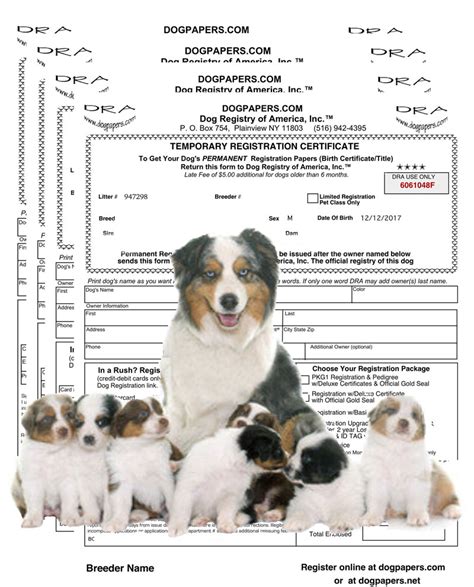 litter registration dog papers