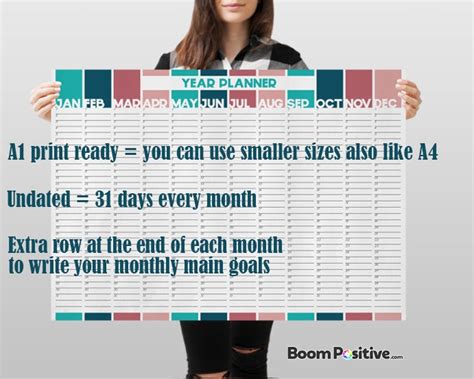 printable year planner  size boom positive