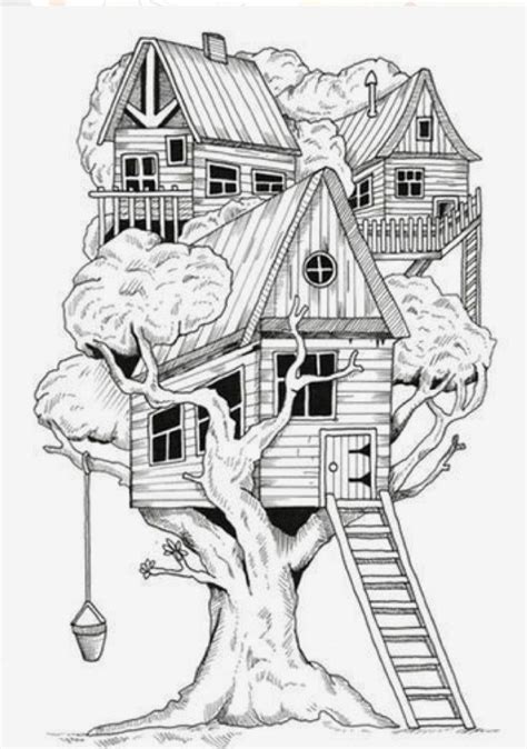 coloring page tree house  wallpaper