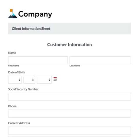client information form template formstack