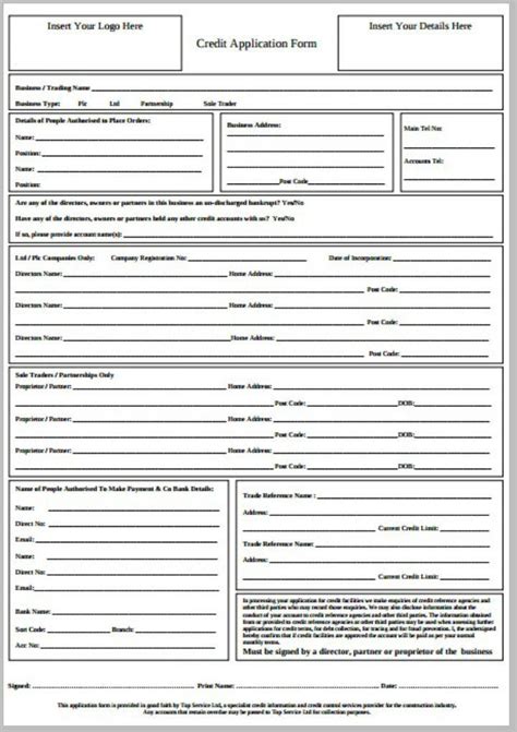 credit application form templates
