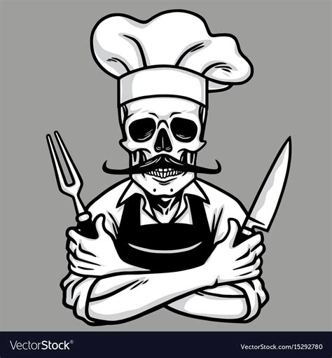 dead skull chef grinning  fork knives  hat vector image