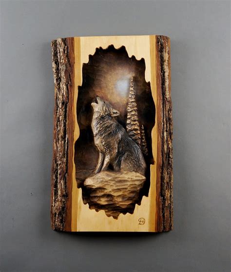 wolf carved  wood wood carving  bark hand  gift wall etsy wood carving patterns