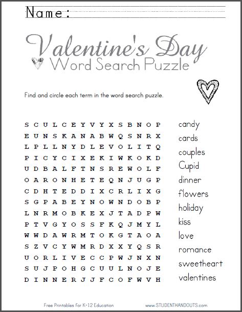 valentines day word search puzzle   print  file