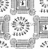 Warli Seamless Pattern Painting Hand Vector Drawn sketch template