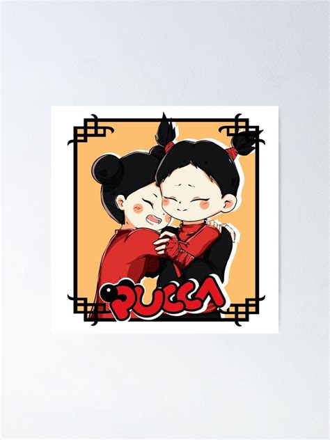 chibi power hug couple pucca poster  ishae redbubble