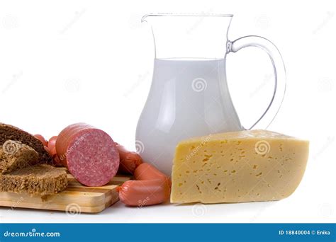 melk brood kaas en worst stock foto image  vers
