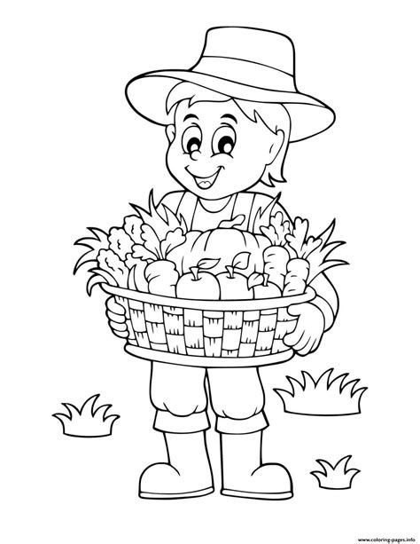 fall farmer  basket  vegetables harvest coloring page printable