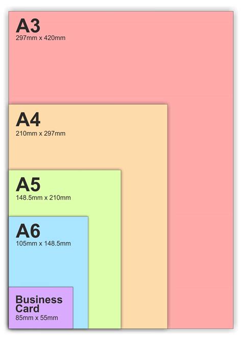 table  paper sizes