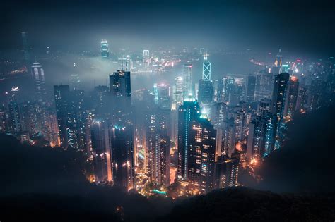 cityscape mist night hong kong wallpapers hd desktop  mobile backgrounds