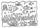 Kleurende Woensdag Fishes Vissen Illustration sketch template