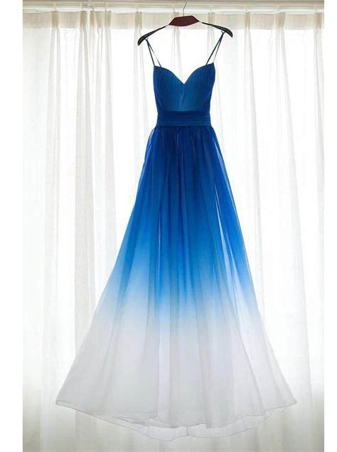 Spaghetti Straps Ombre Blue Bridesmaid Dresses A Line Long Prom Dress