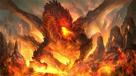 fire breathing dragon  lava field  wallpaper moewalls