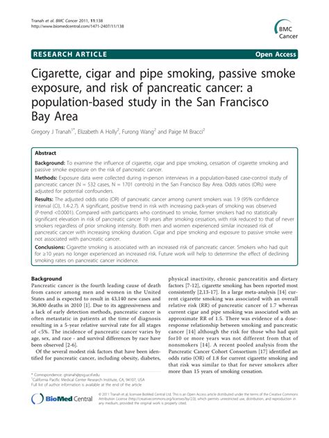 Pdf Cigarette Cigar And Pipe Smoking Passive Smoke Exposure And