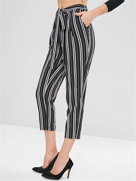 zaful striped high waisted tapered pants multi ad high striped