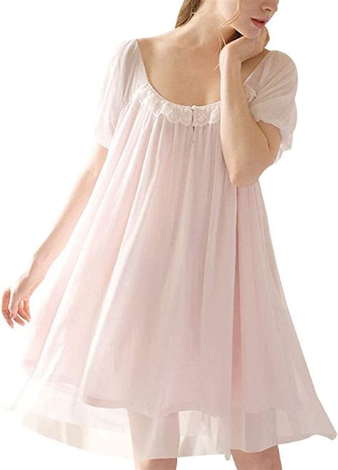 Women S Summer Vintage Short Sleeve Nightgown Victorian Sheer Mesh