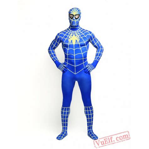 blue spiderman zentai suit spandex bodysuit costumes