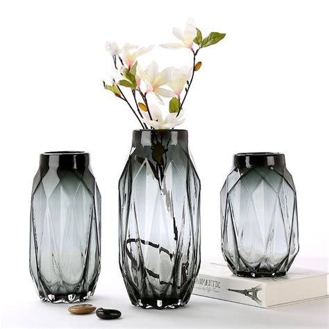 Modern Simple Style Flower Smoky Grey Glass Vase For Home Decoration